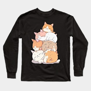 Kawaii Cute Cats Lying on top each other Long Sleeve T-Shirt